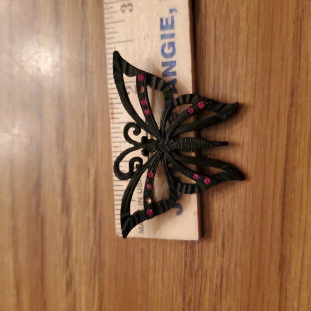Coro Black Butterfly With Fushia Rhinestones - Picture 4 of 5